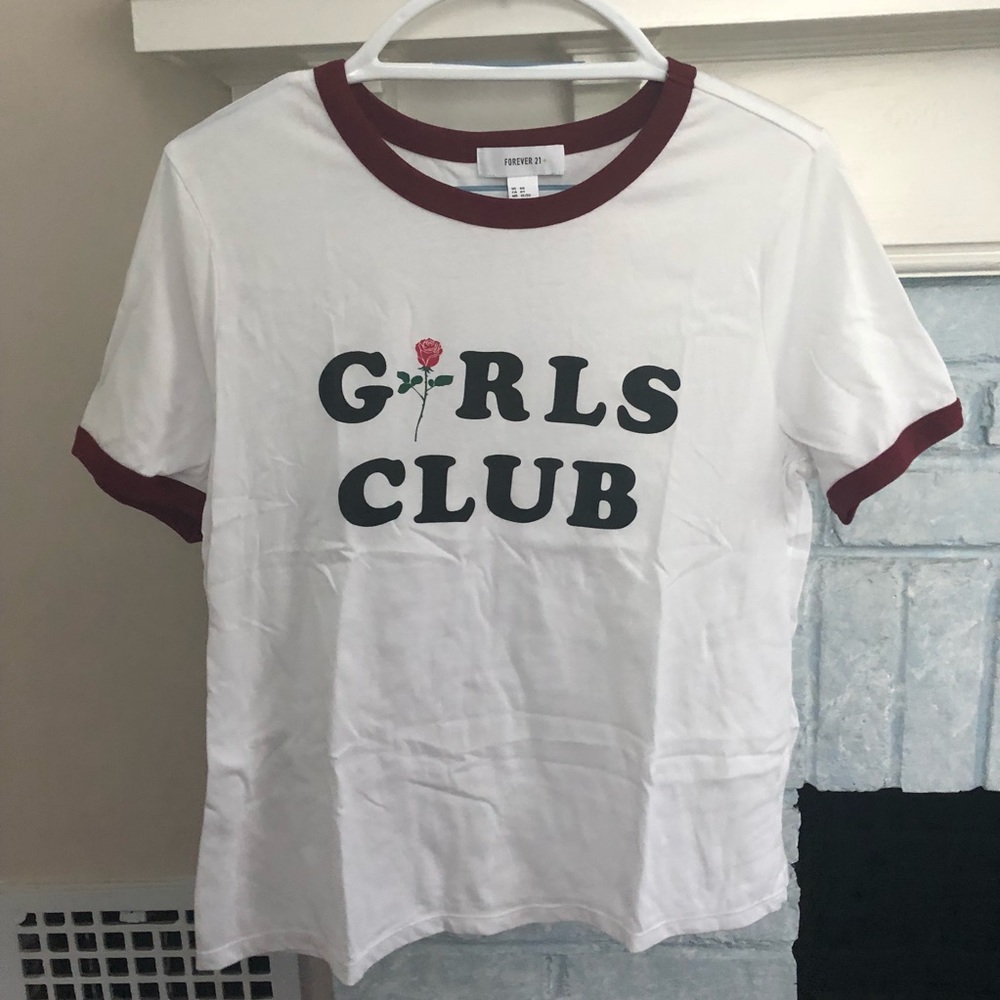 Size OX Forever 21+ white/maroon girls club tee